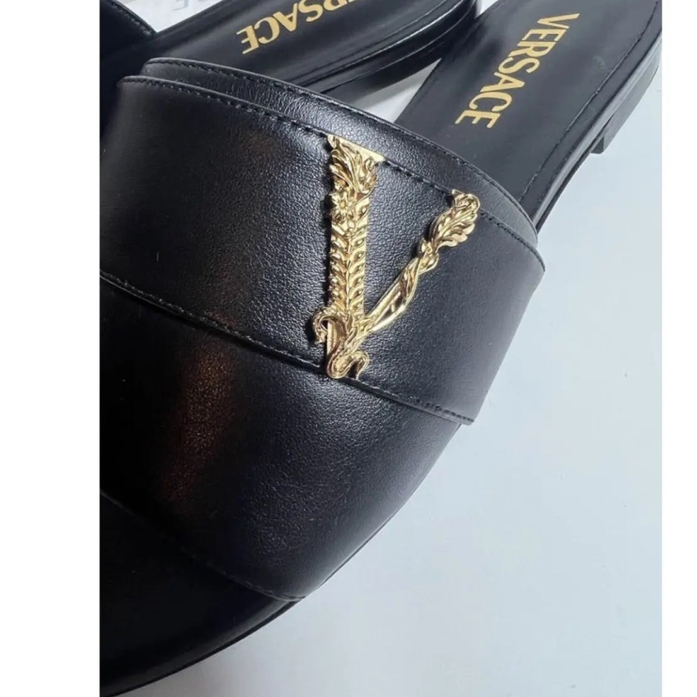 Versace Virtus Black Leather Sandal - Picture 7 of 10